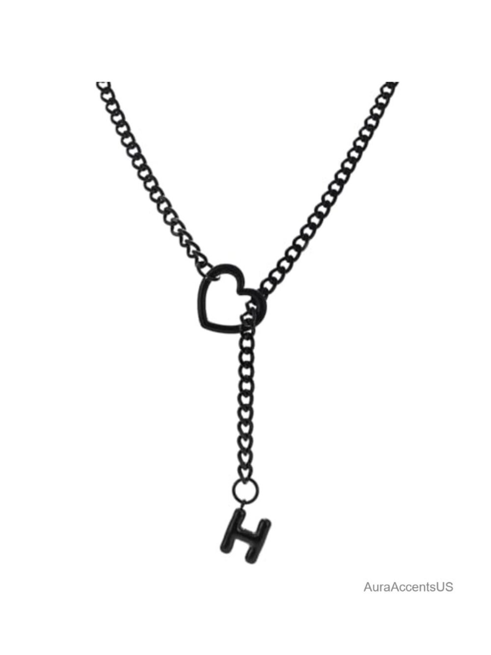 Stainless Steel Heart Slip Chain Initial Necklace, Adjustable Lariat Y-Necklace
